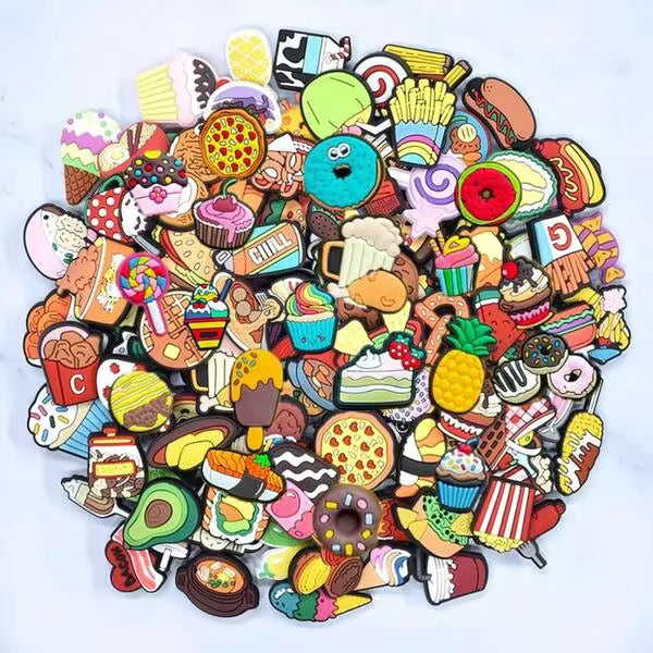 30 Random Cute Ins Fast Food Shoe Charms, Premium Odorless Glossy PVC, Multi-Functional Ornaments For Girls Casual Outfits