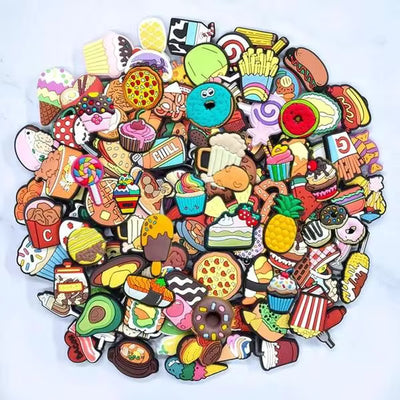 30 Random Cute Ins Fast Food Shoe Charms, Premium Odorless Glossy PVC, Multi-Functional Ornaments For Girls Casual Outfits
